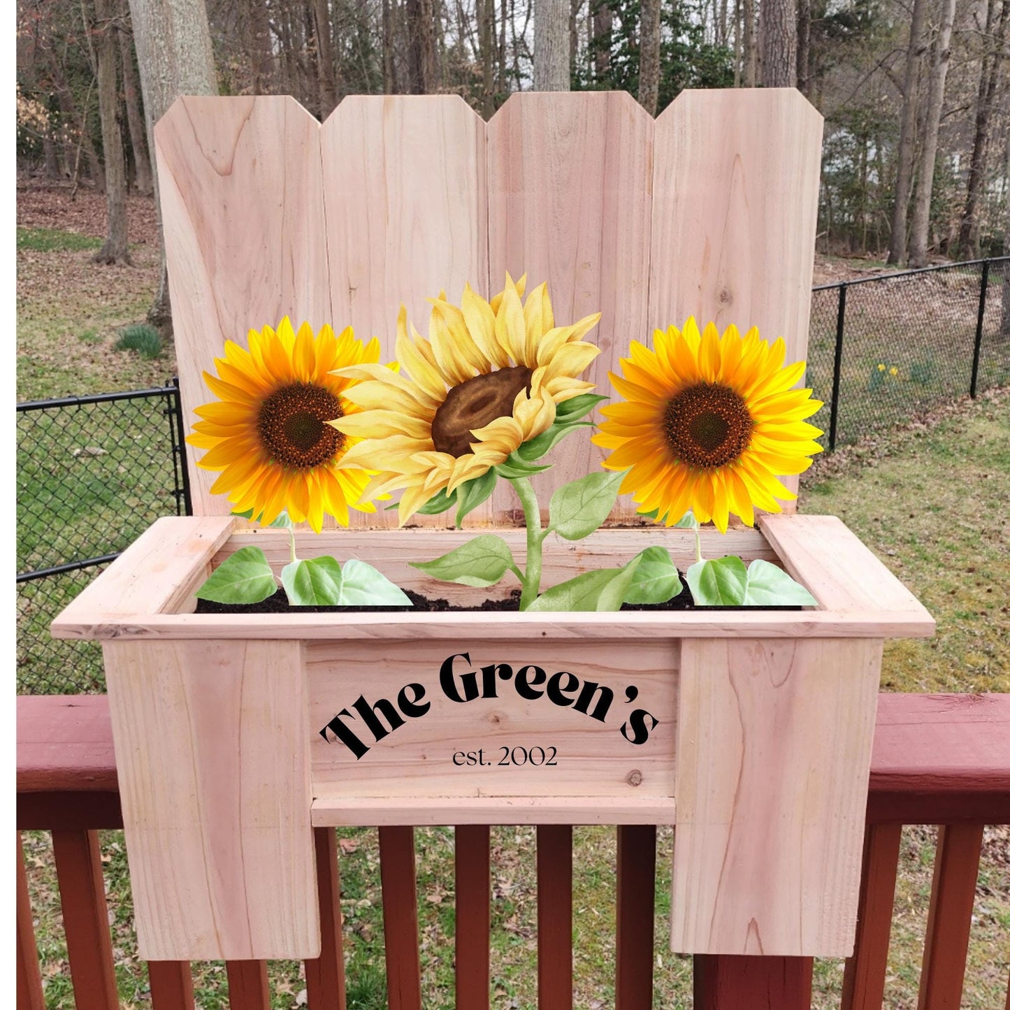 Charming Planter Box w/Unique Fencing Design | Can be Personalized | Cedar Wood Planter | Flower Box | Perfect for Indoor & Outdoor spaces