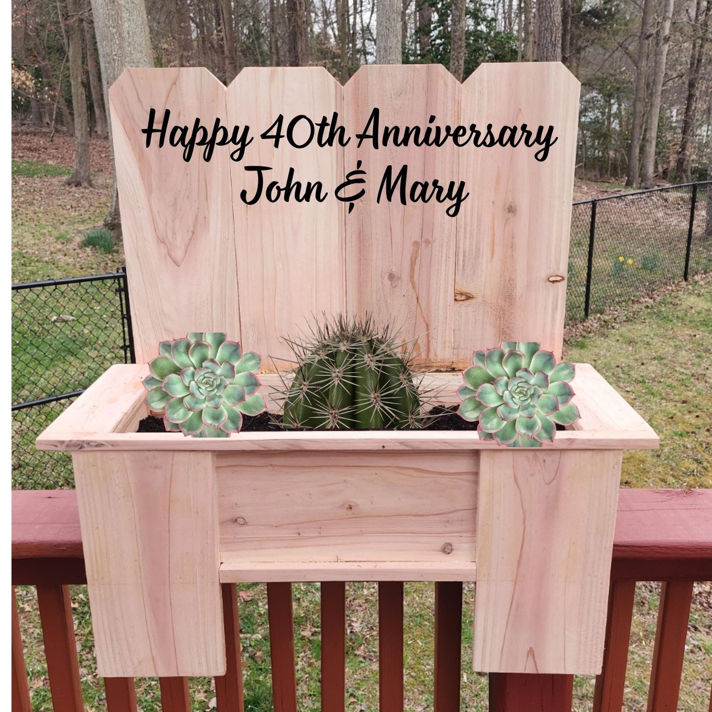 Charming Planter Box w/Unique Fencing Design | Can be Personalized | Cedar Wood Planter | Flower Box | Perfect for Indoor & Outdoor spaces