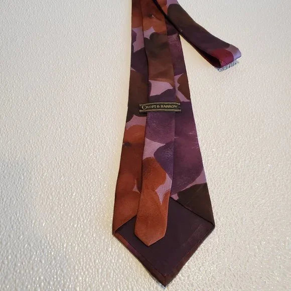 Mens Croft & Barrow Brown & Purple Floral Neck Tie Silk