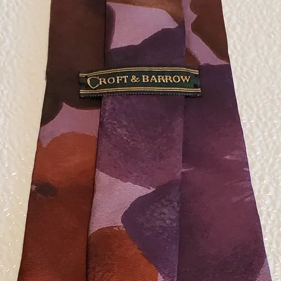 Mens Croft & Barrow Brown & Purple Floral Neck Tie Silk