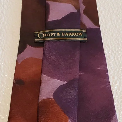 Mens Croft & Barrow Brown & Purple Floral Neck Tie Silk