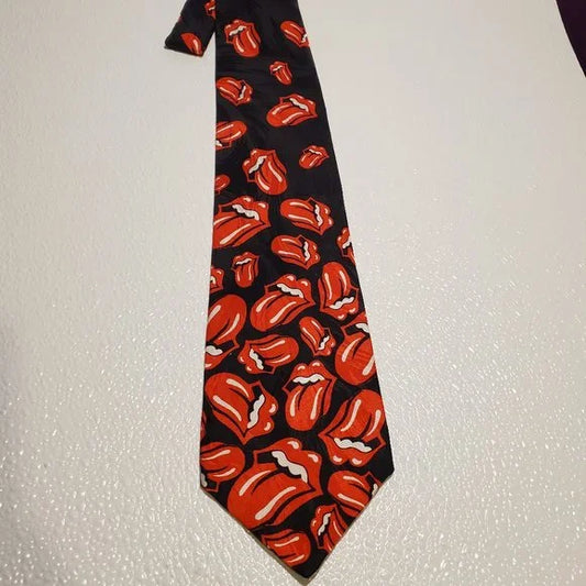 Rolling Stones RM Style Black & Red Tongue Logo Necktie