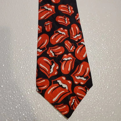 Rolling Stones RM Style Black & Red Tongue Logo Necktie
