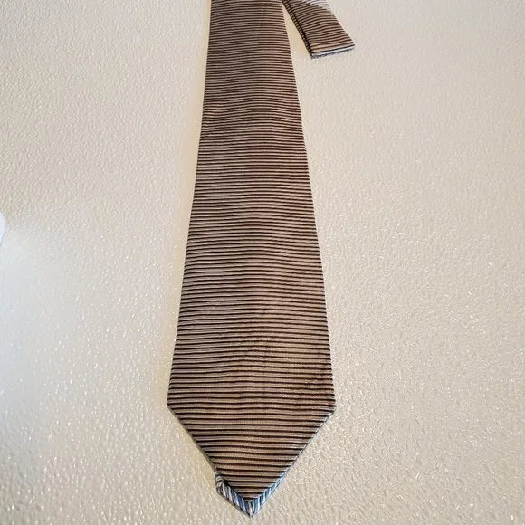 Tommy Hilfiger Mens Silk Brown & White Striped Neck Tie