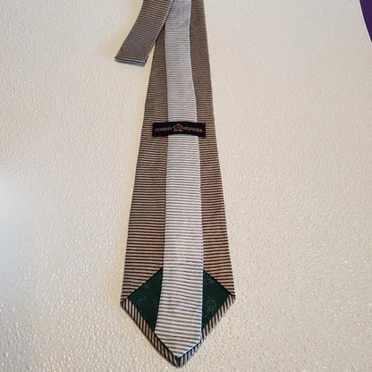 Tommy Hilfiger Mens Silk Brown & White Striped Neck Tie