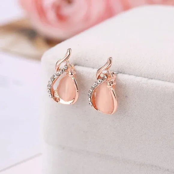Wedding Crystal Teardrop Opal Necklace Set (Zirconia Pink)