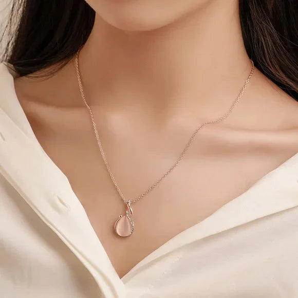 Wedding Crystal Teardrop Opal Necklace Set (Zirconia Pink)
