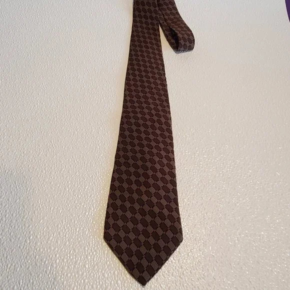 Brown & Beige Checkered 100% Silk Tie