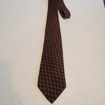 Brown & Beige Checkered 100% Silk Tie