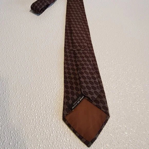 Brown & Beige Checkered 100% Silk Tie