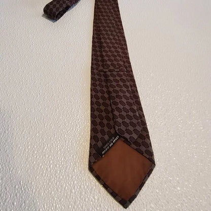 Brown & Beige Checkered 100% Silk Tie