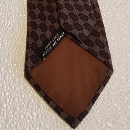Brown & Beige Checkered 100% Silk Tie
